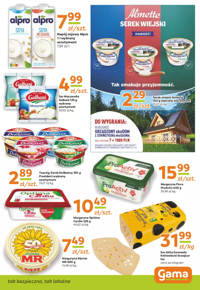 Gazetka promocyjna Gama - Gazetka Gama - ważna 26.09.2022 do 15.09.2023 - strona 7 - produkty: Almette, Alpro, Flora, Galbani, Gra, Margaryna, Mozzarella, Napój, Optima, Optima Cardio, Piec, Ser, Serek, Serek wiejski, Słynne, Twaróg