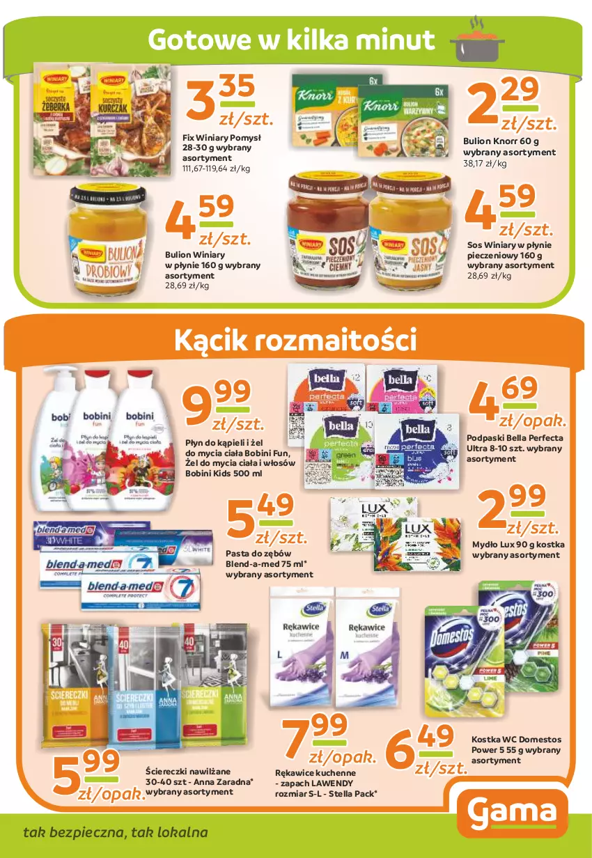 Gazetka promocyjna Gama - Gazetka Gama - ważna 26.09.2022 do 15.09.2023 - strona 9 - produkty: Bell, Bella, Blend-a-Med, Bulion, Domestos, Knorr, Lion, Mydło, Pasta do zębów, Perfecta, Piec, Płyn do kąpieli, Podpaski, Rękawice, Sos, Winiary