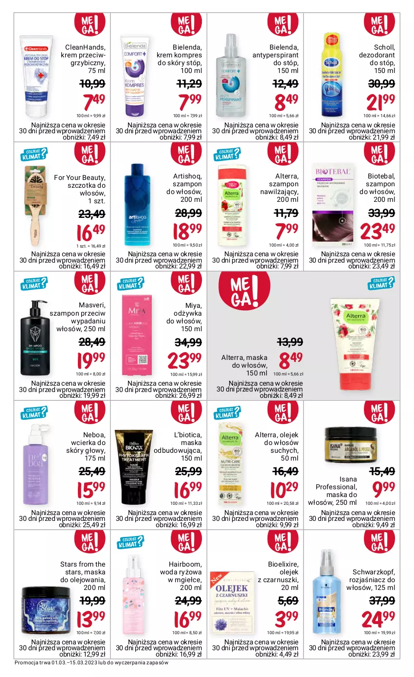 Gazetka promocyjna Rossmann - 1 marca - ważna 01.03 do 15.03.2023 - strona 13 - produkty: Alterra, Antyperspirant, Antyperspirant do stóp, BIC, Bielenda, BIOTEBAL, Dezodorant, For Your Beauty, Isana, Maska, Maska do włosów, Odżywka, Olej, Ryż, Scholl, Schwarzkopf, Szampon, Szczotka, Szczotka do włosów, Woda