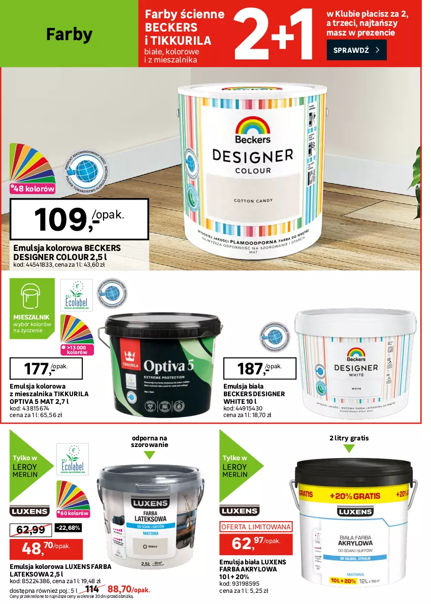 Gazetka promocyjna Leroy Merlin - Gazetka Leroy Merlin - ważna 15.07 do 11.08.2026 - strona 12 - produkty: Beckers, Designer Colour, Emulsja, Fa, Farba akrylowa, Farba lateksowa, Gra, Luxens, Por, Szal, Telefon