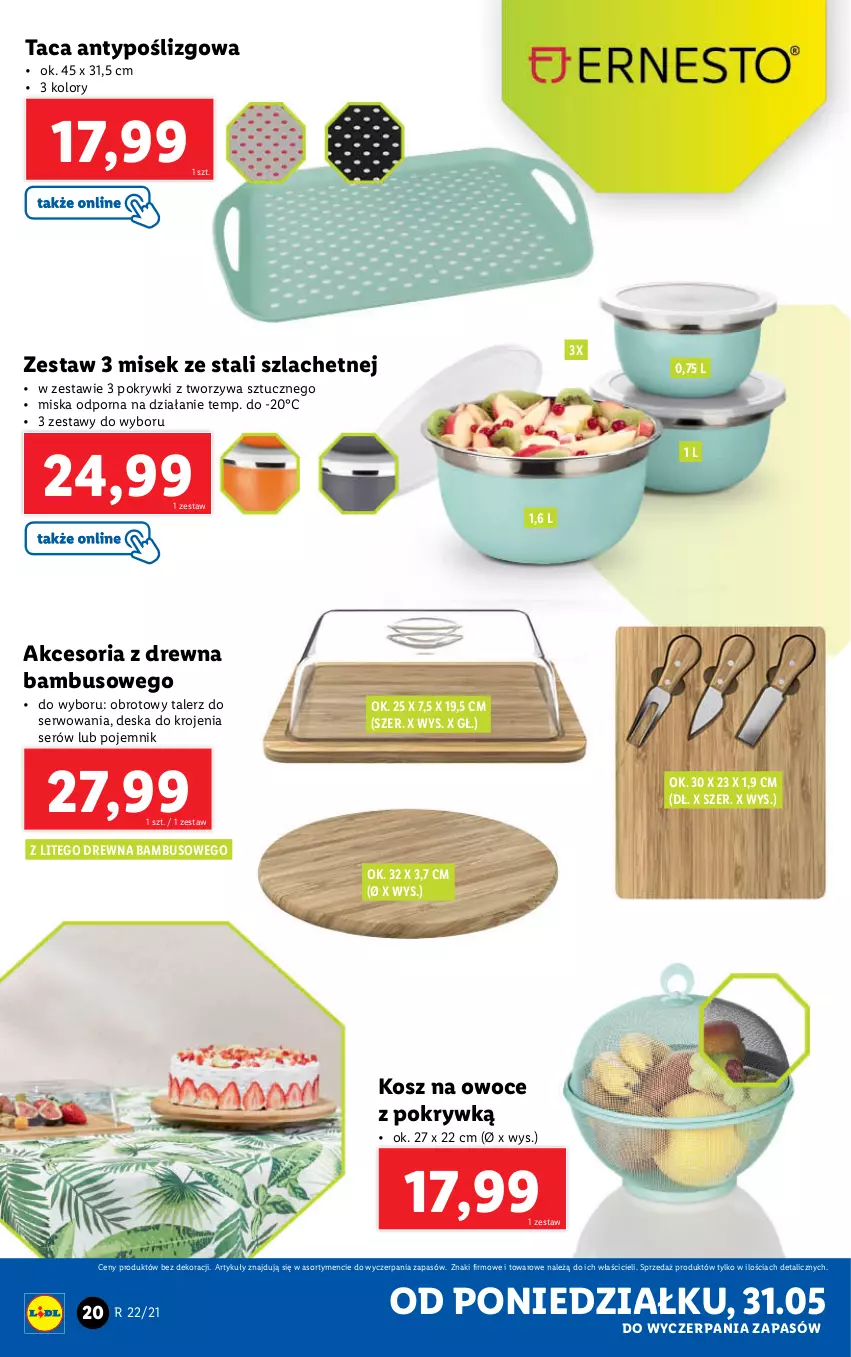 Gazetka promocyjna Lidl - GAZETKA - ważna 31.05 do 05.06.2021 - strona 20 - produkty: Deska do krojenia, Kosz, Miska, Owoce, Pojemnik, Por, Ser, Taca, Talerz