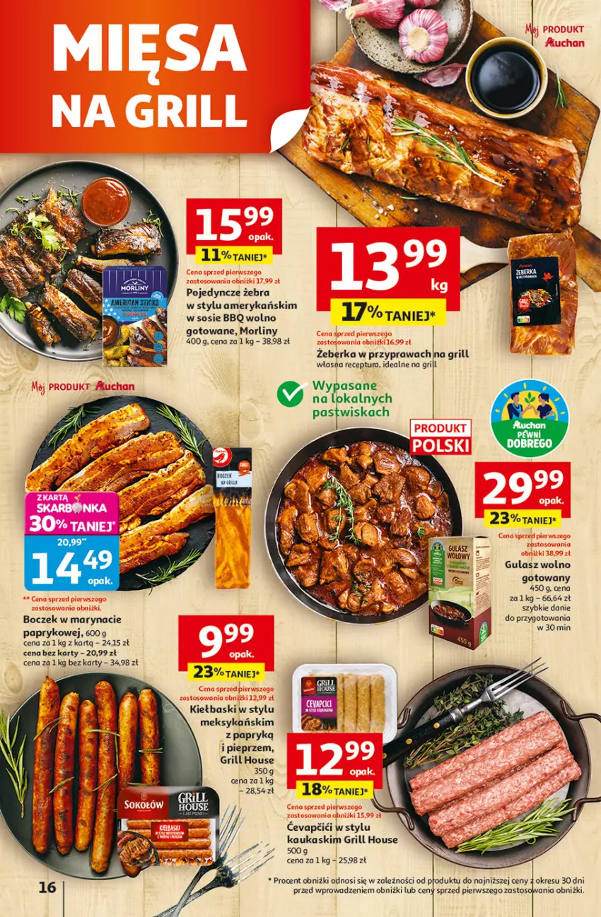 Gazetka promocyjna Auchan - Gazetka 30 Lat Hipermarket Auchan - ważna 23.04 do 28.04.2026 - strona 16 - produkty: Boczek, Grill, Kask, Morliny, Pieprz, Sos
