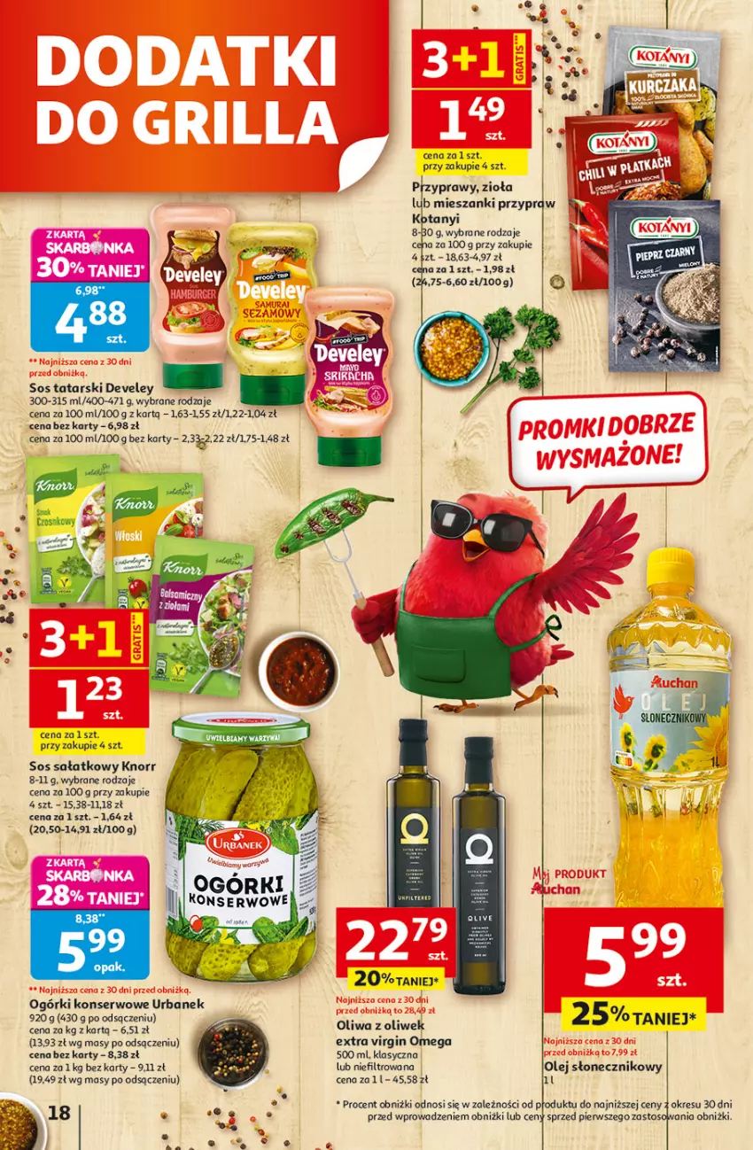 Gazetka promocyjna Auchan - Gazetka 30 Lat Hipermarket Auchan - ważna 23.04 do 28.04.2026 - strona 18 - produkty: Gin, Knorr, Ogórki konserwowe, Olej, Olej słonecznikowy, Oliwa z oliwek, Sałat, Ser, Sos