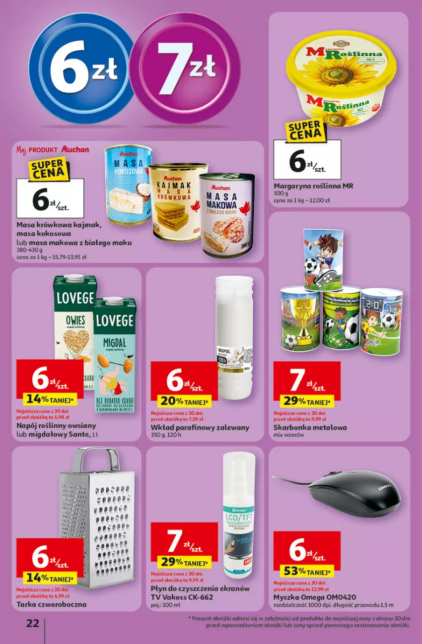 Gazetka promocyjna Auchan - Gazetka 30 Lat Hipermarket Auchan - ważna 23.04 do 28.04.2026 - strona 22 - produkty: Kokos, Margaryna, Masa krówkowa, Mysz, Napój, Napój roślinny, Sante, Tarka