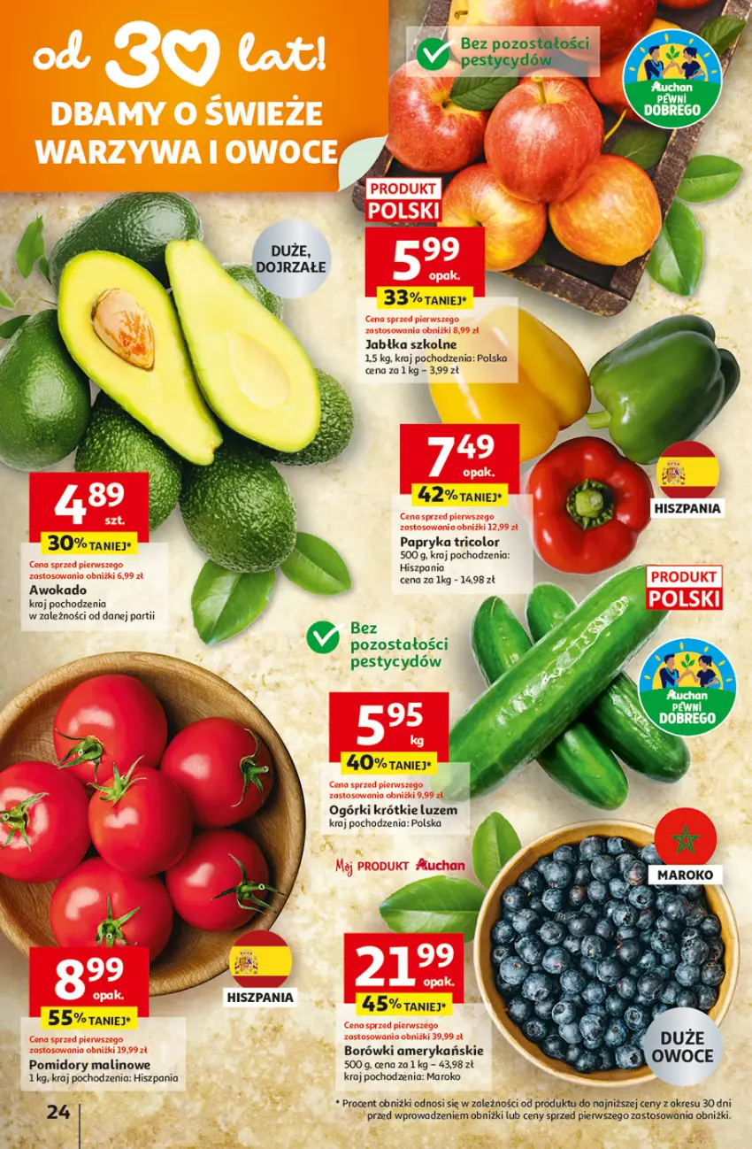 Gazetka promocyjna Auchan - Gazetka 30 Lat Hipermarket Auchan - ważna 23.04 do 28.04.2026 - strona 24 - produkty: Jabłka, Papryka, Pomidory