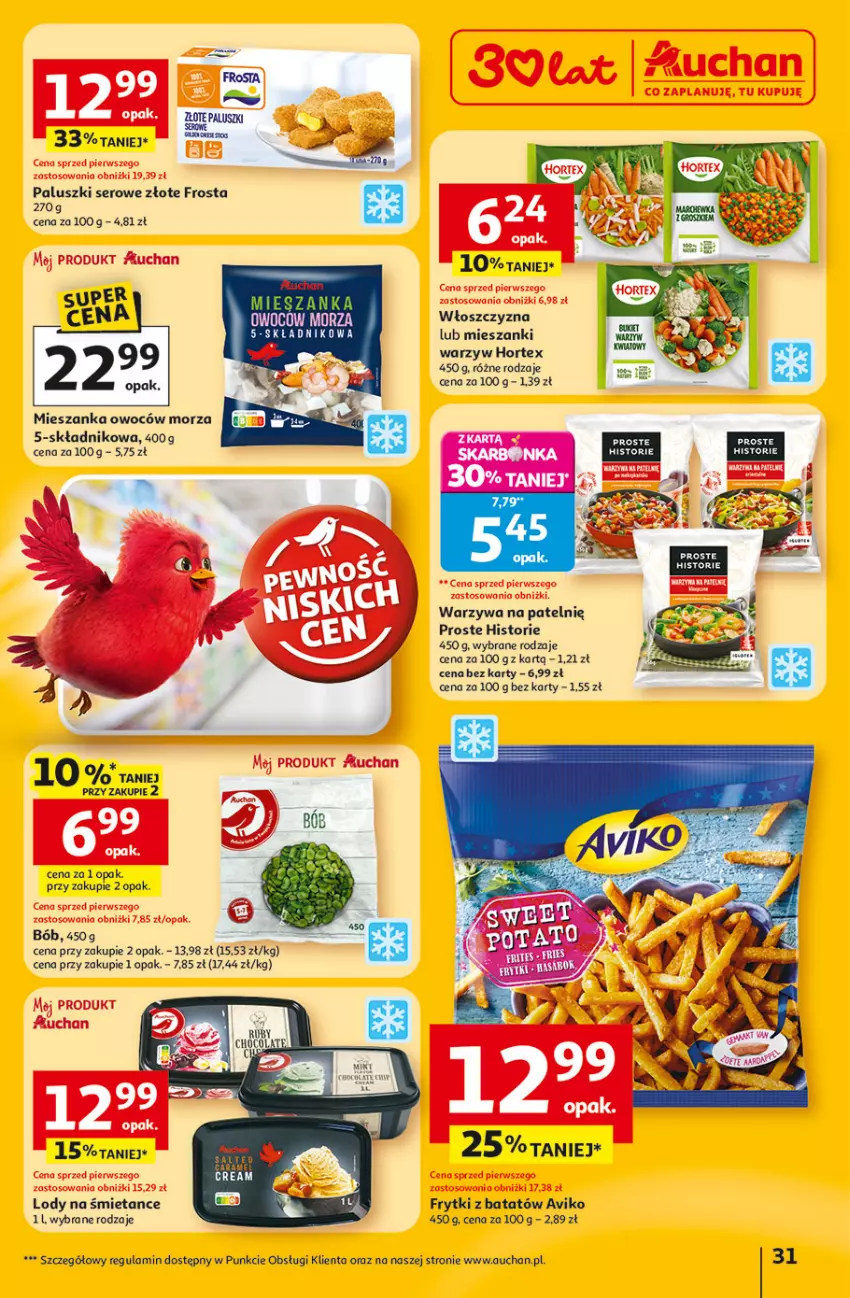 Gazetka promocyjna Auchan - Gazetka 30 Lat Hipermarket Auchan - ważna 23.04 do 28.04.2026 - strona 31 - produkty: Frosta, Frytki, Frytki z batatów, Hortex, Lody, Ser, Warzywa