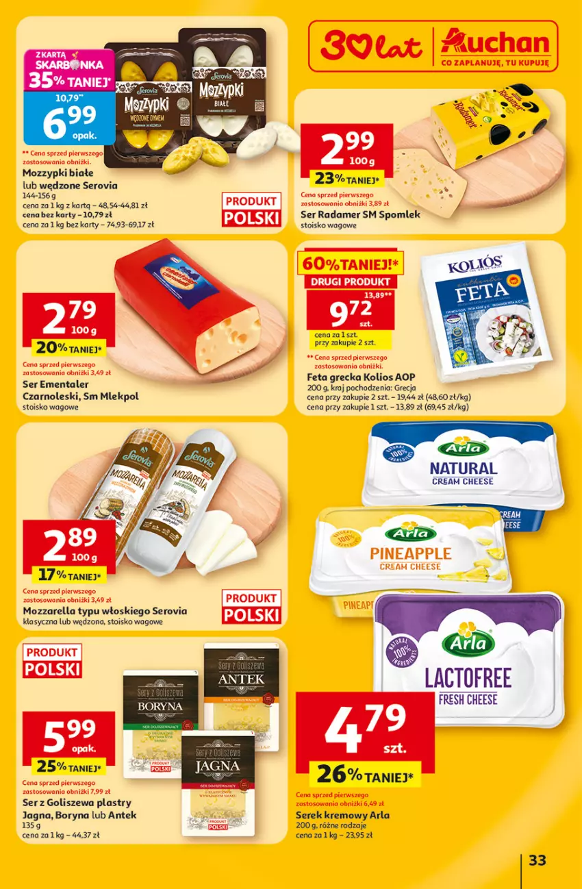 Gazetka promocyjna Auchan - Gazetka 30 Lat Hipermarket Auchan - ważna 23.04 do 28.04.2026 - strona 33 - produkty: Ementaler, Fa, Feta, Mozzarella, Radamer, Ser, Serek