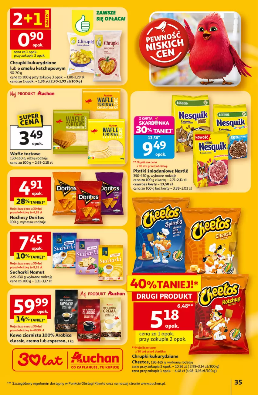 Gazetka promocyjna Auchan - Gazetka 30 Lat Hipermarket Auchan - ważna 23.04 do 28.04.2026 - strona 35 - produkty: BIC, Cheetos, Chrupki, Kawa, Kawa ziarnista, Ketchup, Wafle, Wafle tortowe