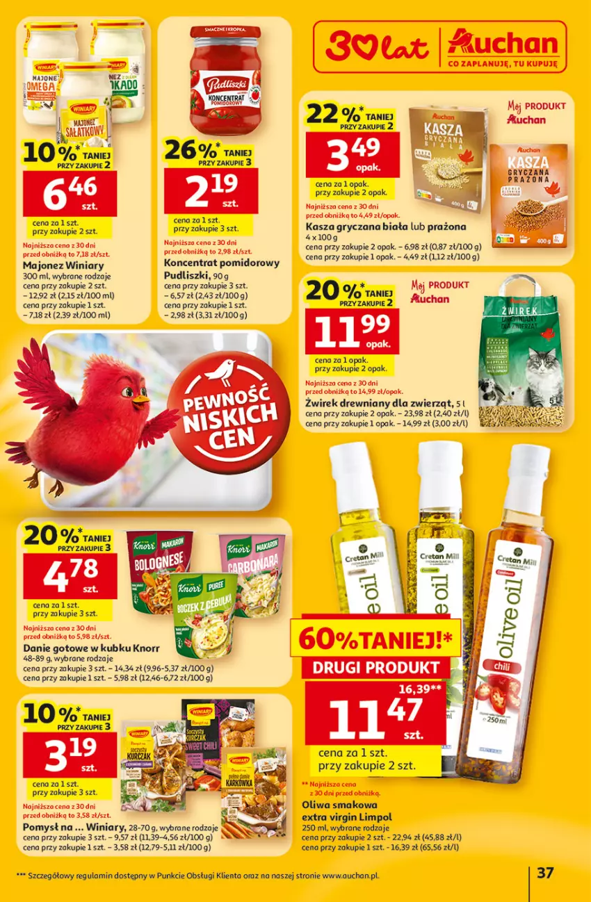Gazetka promocyjna Auchan - Gazetka 30 Lat Hipermarket Auchan - ważna 23.04 do 28.04.2026 - strona 37 - produkty: Danie gotowe, Gin, Gry, Kasza, Kasza gryczana, Knorr, Koncentrat pomidorowy, Majonez, Pudliszki, Winiary