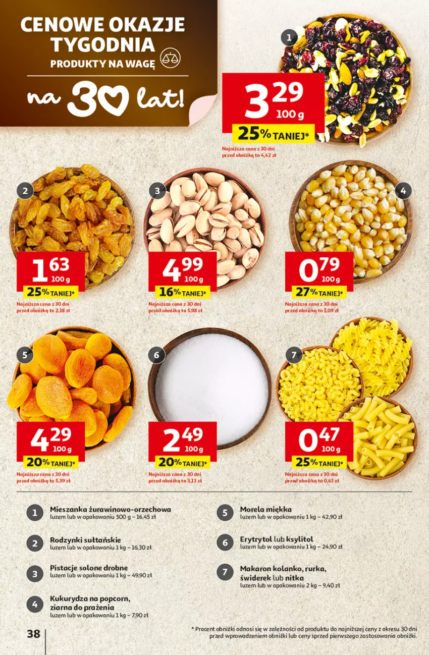 Gazetka promocyjna Auchan - Gazetka 30 Lat Hipermarket Auchan - ważna 23.04 do 28.04.2026 - strona 38 - produkty: Ksylitol, Kukurydza, Makaron, Morela, Pistacje, Popcorn, Rodzynki, Wino
