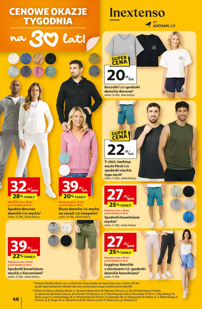 Gazetka promocyjna Auchan - Gazetka 30 Lat Hipermarket Auchan - ważna 23.04 do 28.04.2026 - strona 46 - produkty: Acer, Bluza, Cars, Dres, Gin, Kosz, Legginsy, Sos, Spodnie, Spodnie dresowe, T-shirt, Top