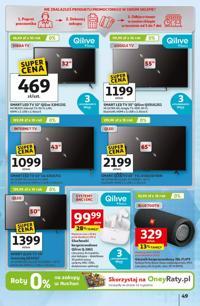 Gazetka promocyjna Auchan - Gazetka 30 Lat Hipermarket Auchan - ważna 23.04 do 28.04.2026 - strona 49 - produkty: Głośnik, HD ready, JBL, LED TV, LG, Por, Samsung, Słuchawki, Słuchawki bezprzewodowe
