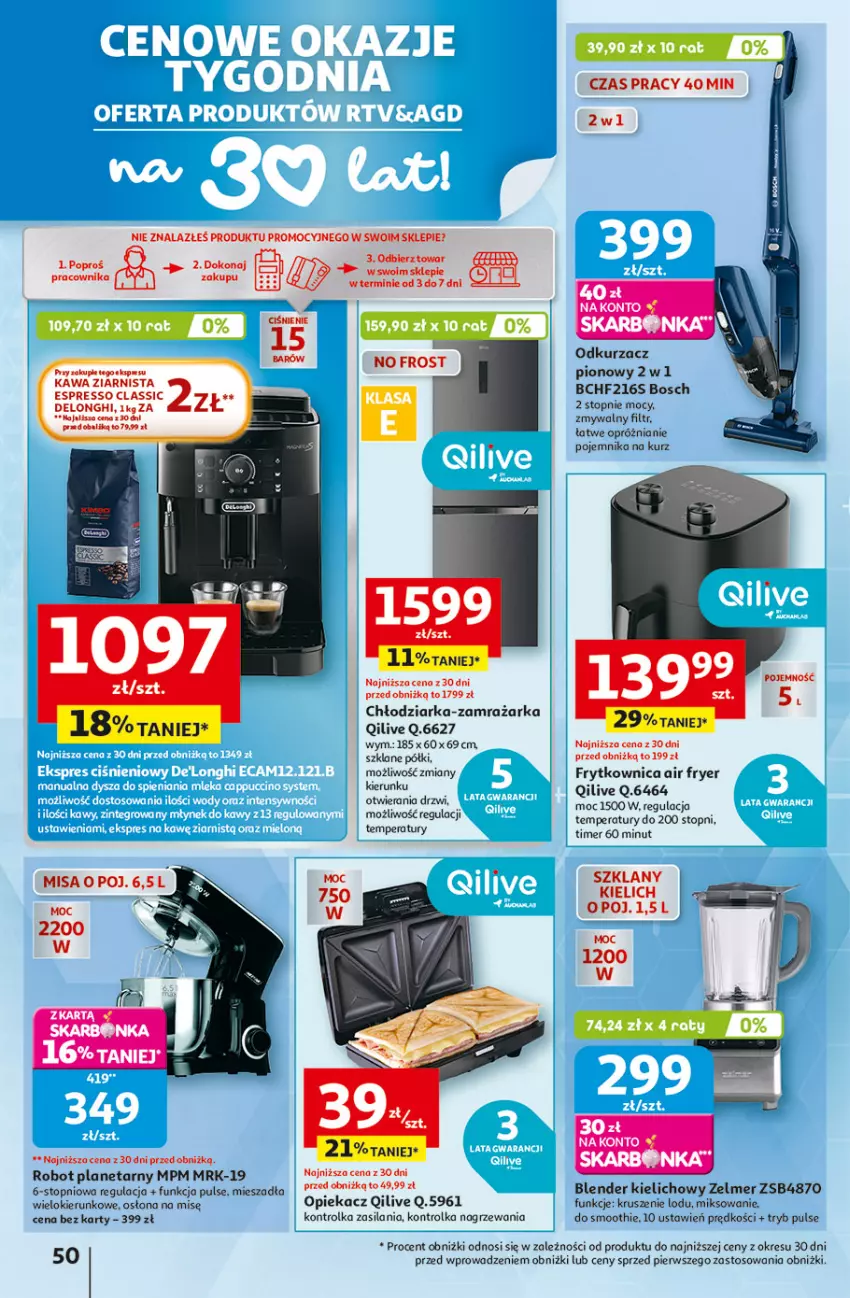 Gazetka promocyjna Auchan - Gazetka 30 Lat Hipermarket Auchan - ważna 23.04 do 28.04.2026 - strona 50 - produkty: Blender, Bosch, Chłodziarka, Drzwi, Kawa, Kawa ziarnista, Odkurzacz, Pojemnik, Robot, Robot planetarny, Silan, Smoothie, Top, Zamrażarka, Zelmer