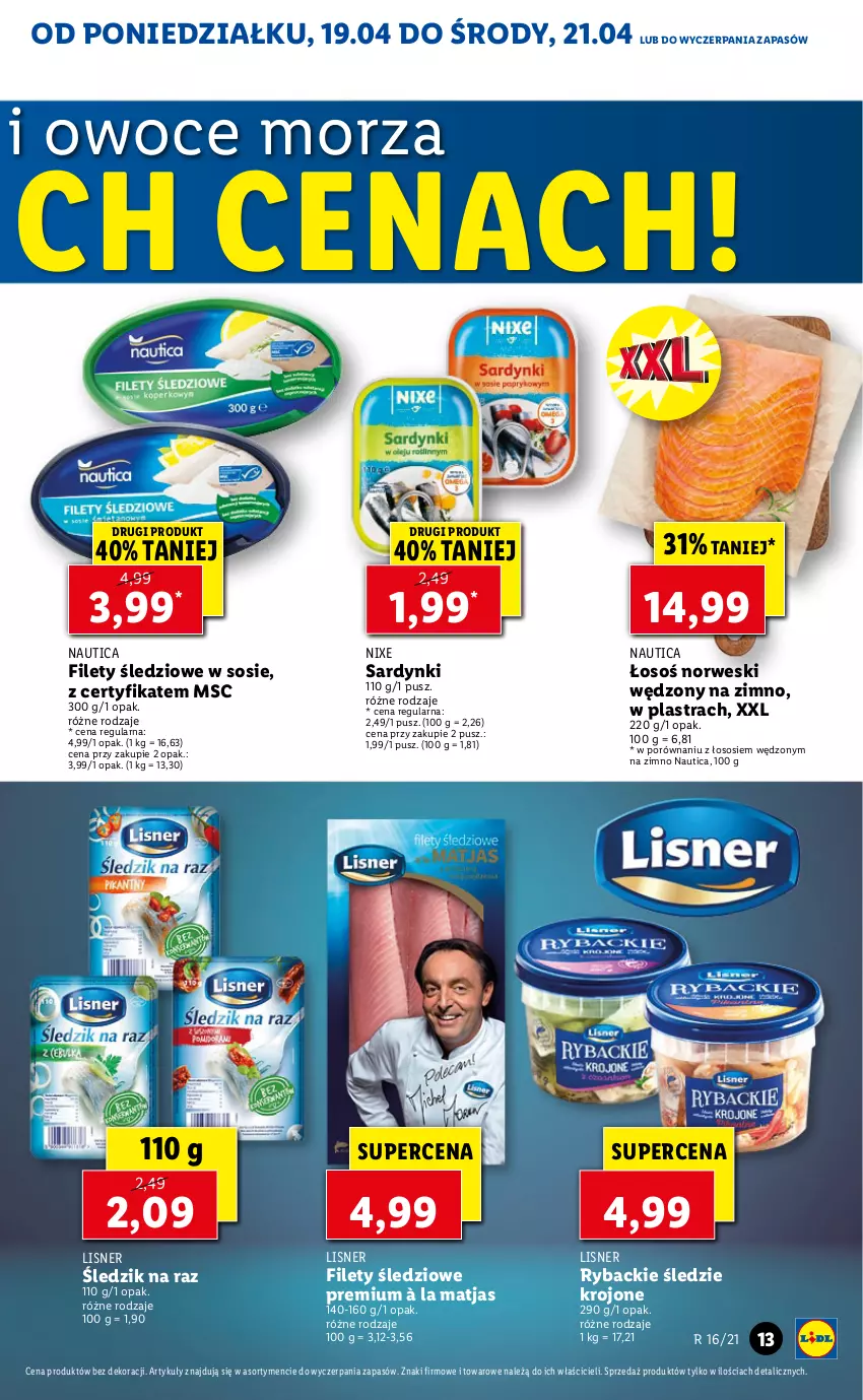 Gazetka promocyjna Lidl - GAZETKA - ważna 19.04 do 21.04.2021 - strona 13 - produkty: Lisner, Matjas, Owoce, Owoce morza, Por, Ryba, Sardynki, Sos