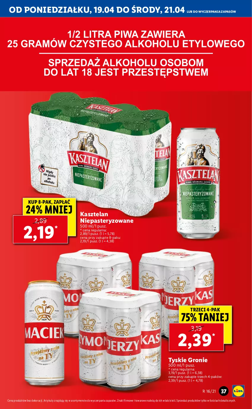 Gazetka promocyjna Lidl - GAZETKA - ważna 19.04 do 21.04.2021 - strona 37 - produkty: Kasztelan, Tyskie