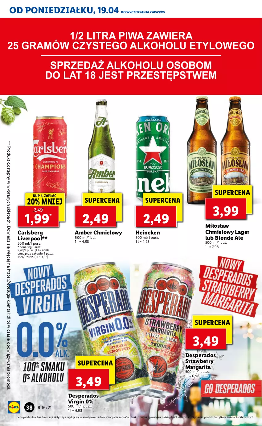 Gazetka promocyjna Lidl - GAZETKA - ważna 19.04 do 21.04.2021 - strona 38 - produkty: Carlsberg, Desperados, Gin, Heineken