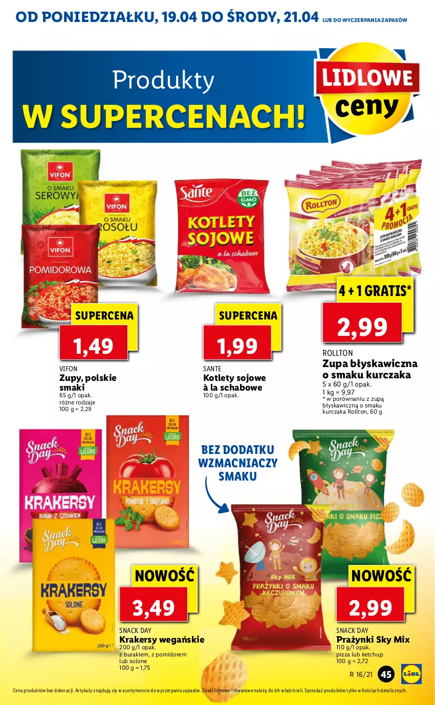 Gazetka promocyjna Lidl - GAZETKA - ważna 19.04 do 21.04.2021 - strona 45 - produkty: Buraki, Gra, Ketchup, Kotlet, Krakersy, Kurczak, Pizza, Por, Sante, Zupa