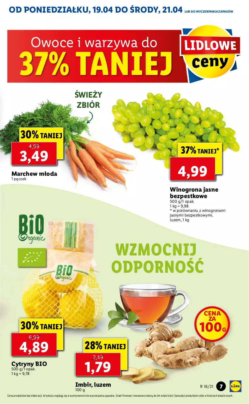 Gazetka promocyjna Lidl - GAZETKA - ważna 19.04 do 21.04.2021 - strona 7 - produkty: Cytryny, Imbir, Owoce, Por, Warzywa, Wino, Winogrona