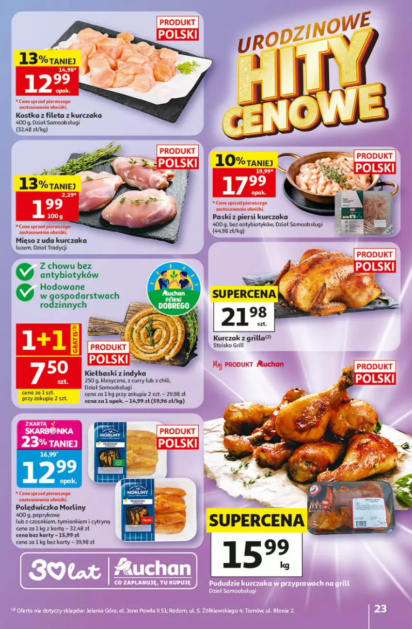 Gazetka promocyjna Auchan - Gazetka 30 Lat Hipermarket Auchan - ważna 14.05 do 20.05.2026 - strona 23 - produkty: Grill, Kurczak, Mięso, Mięso z uda kurczaka, Morliny