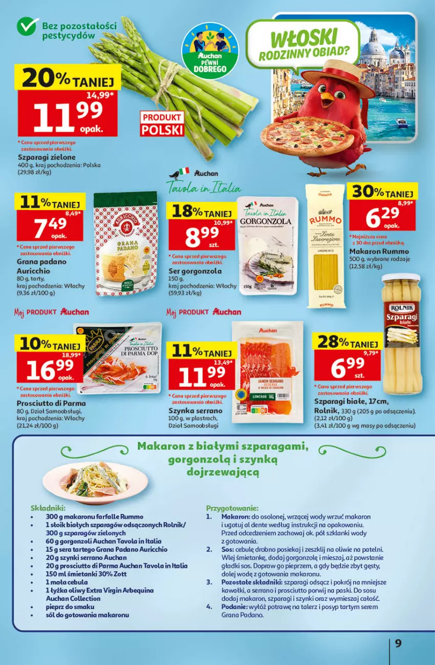 Gazetka promocyjna Auchan - Gazetka 30 Lat Hipermarket Auchan - ważna 14.05 do 20.05.2026 - strona 9 - produkty: Cebula, Fa, Gin, Gorgonzola, Gra, Kawa, Lanki, Makaron, Olej, Pieprz, Por, Prosciutto, Rolnik, Rum, Ser, Sól, Sos, Szynka, Talerz, Zott