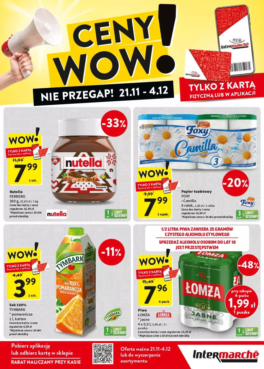 Gazetka promocyjna Intermarche - Gazetka Intermarche - ważna 21.11 do 04.12.2024 - strona 2 - produkty: Ferrero, Foxy, Gra, Nutella, Papier, Papier toaletowy, Piwa, Piwo, Sok, Tymbark