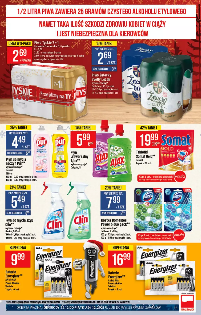 Gazetka promocyjna PoloMarket - Gazetka pomocyjna - ważna 22.12 do 31.12.2021 - strona 15 - produkty: Clin, Colgate, Domestos, Energizer, Kret, LG, Piwo, Płyn do mycia, Pur, Somat, Somat gold, Tablet, Tyskie