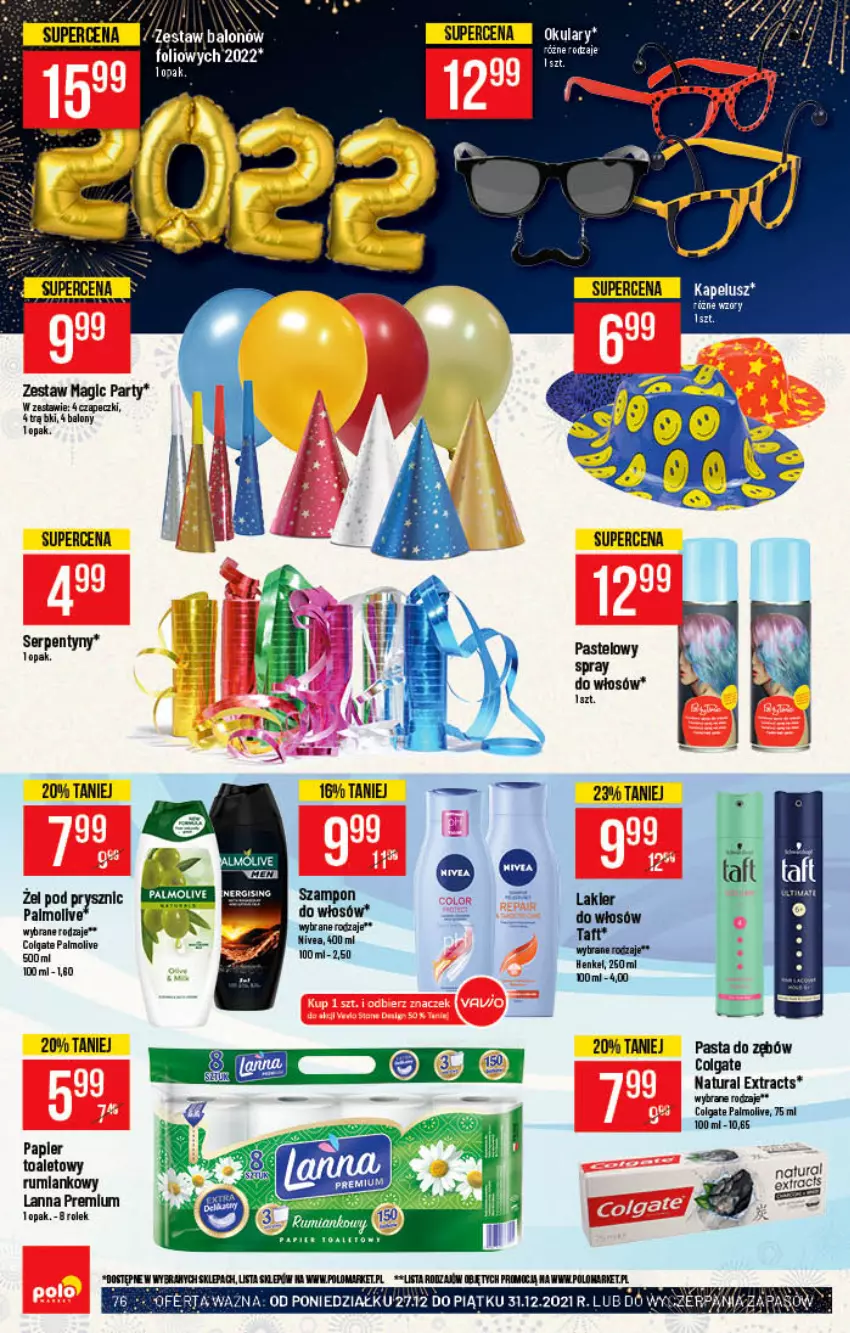 Gazetka promocyjna PoloMarket - Gazetka pomocyjna - ważna 22.12 do 31.12.2021 - strona 76 - produkty: Balony, Colgate, Lakier, LG, Nivea, Palmolive, Papier, Papier toaletowy, Pasta do zębów, Rum, Ser, Szampon, Taft