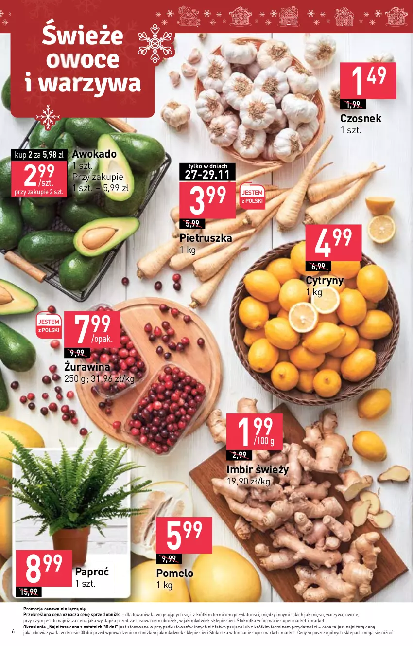 Gazetka promocyjna Stokrotka - Supermarket - ważna 23.11 do 29.11.2023 - strona 6 - produkty: Cytryny, Czosnek, Imbir, Mięso, Owoce, Pietruszka, Pomelo, Warzywa