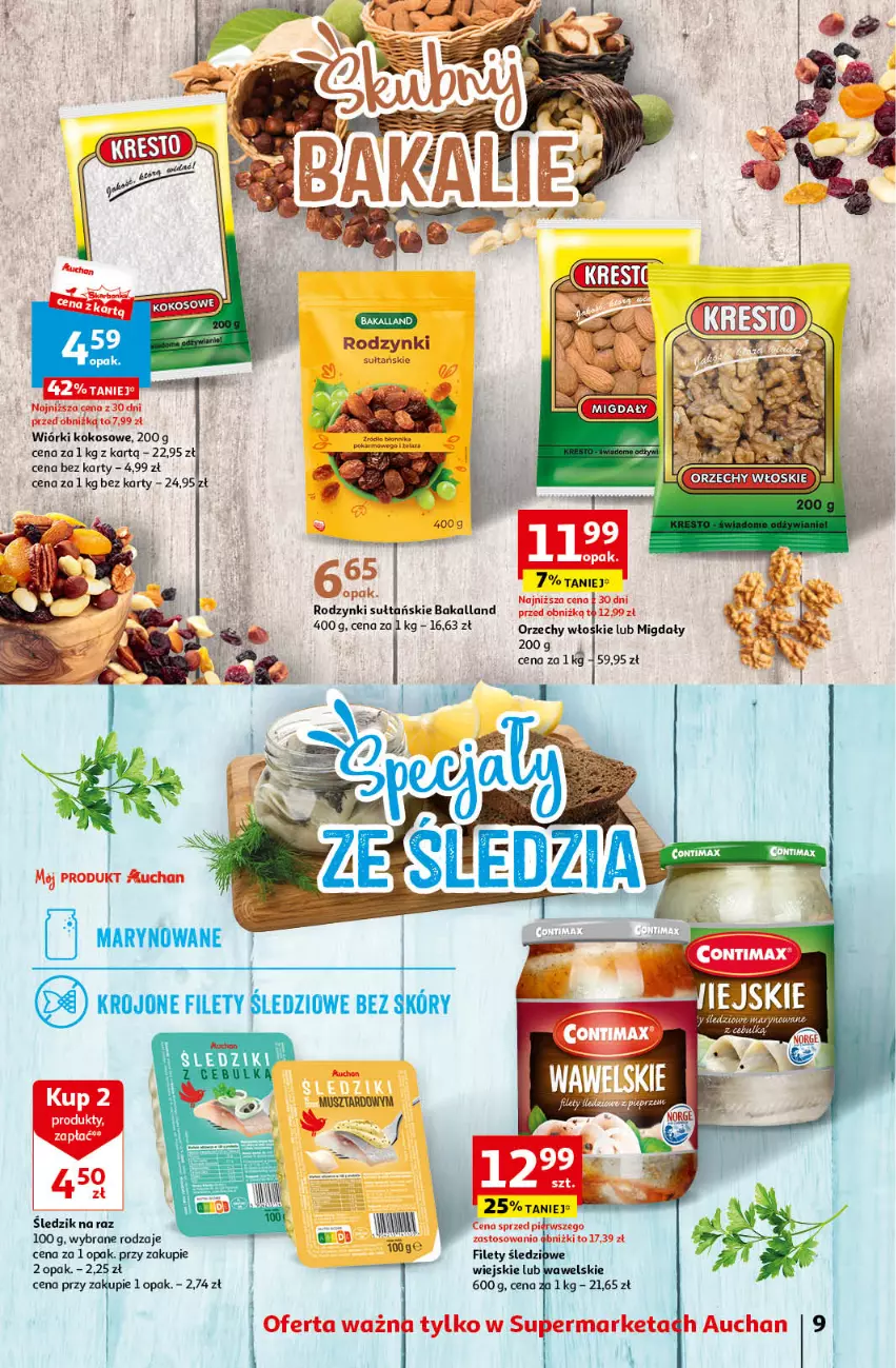 Gazetka promocyjna Auchan - Wielkanoc z najlepszej cenie! Część 1. Supermarket Auchan - ważna 14.03 do 20.03.2024 - strona 9 - produkty: Bakalland, Kokos, Migdały, Mus, Orzechy włoskie, Rodzynki, Wiórki kokosowe