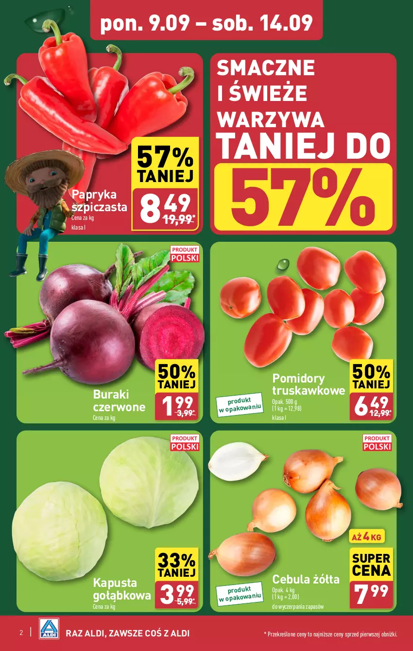 Gazetka promocyjna Aldi - Farmer ALDIK poleca świeże owoce i warzywa - ważna 09.09 do 14.09.2024 - strona 2 - produkty: Buraki, Cebula, Papryka, Pomidory, Szpic, Warzywa