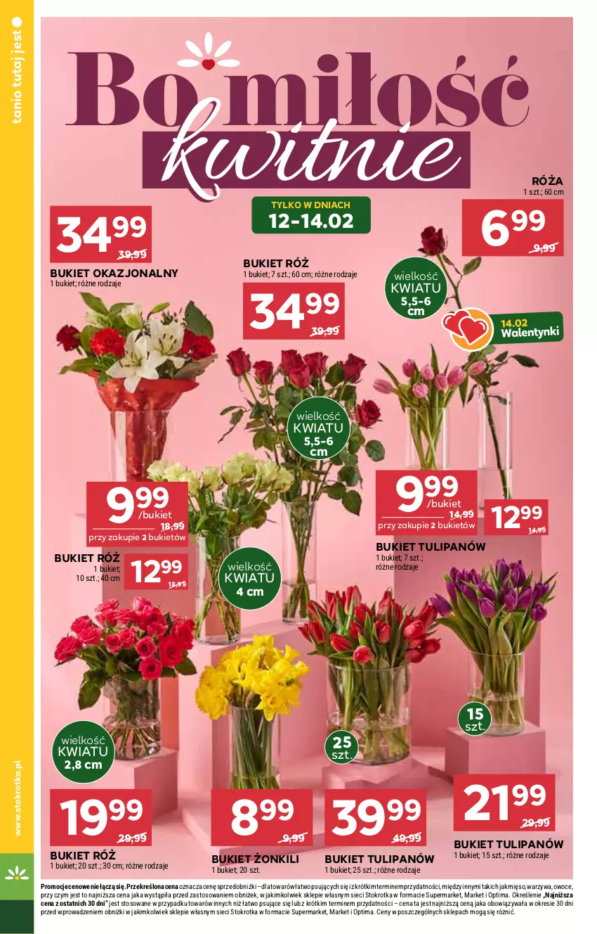 Gazetka promocyjna Stokrotka - Supermarket - ważna 12.02 do 18.02.2026 - strona 8 - produkty: Bukiet, Mięso, Optima, Owoce, Róża, Tulipan, Warzywa