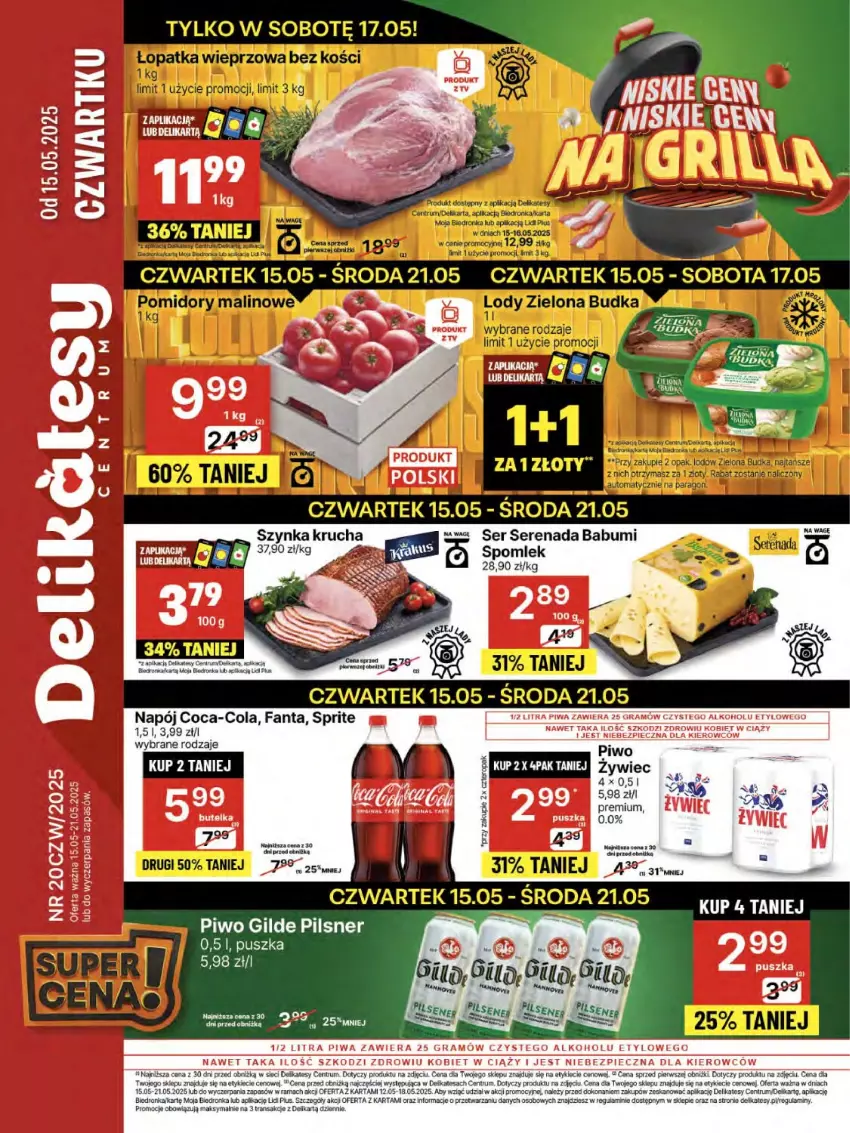 Gazetka promocyjna Delikatesy Centrum - Franczyza DC20 Czwartek - ważna 15.05 do 21.05.2025 - strona 1 - produkty: Coca-Cola, Dron, Fa, Fanta, Napój, Orka, Piwo, Por, Rama, Rum, Ser, Sprite, Szynka, Tran, Zielona Budka