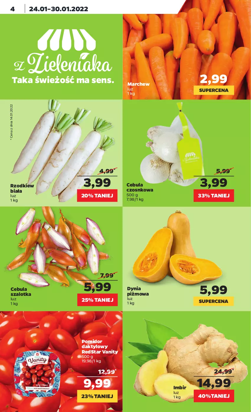 Gazetka promocyjna Netto - Gazetka spożywcza - ważna 24.01 do 30.01.2022 - strona 4 - produkty: Cebula, Cebula szalotka, Imbir, Szal