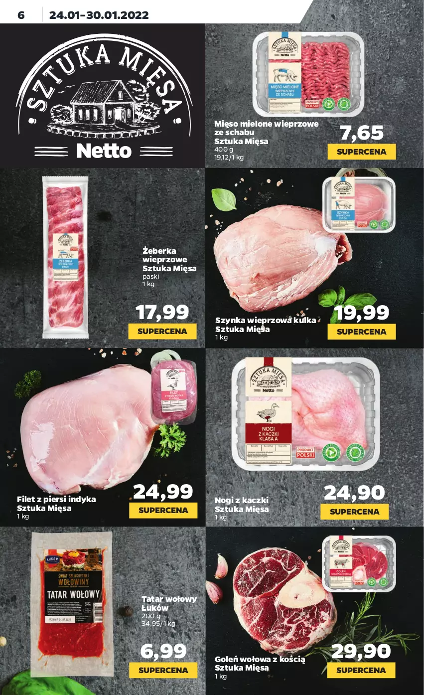 Gazetka promocyjna Netto - Gazetka spożywcza - ważna 24.01 do 30.01.2022 - strona 6 - produkty: Filet z piersi indyka, Mięso, Mięso mielone, Szynka, Szynka wieprzowa, Tatar wołowy