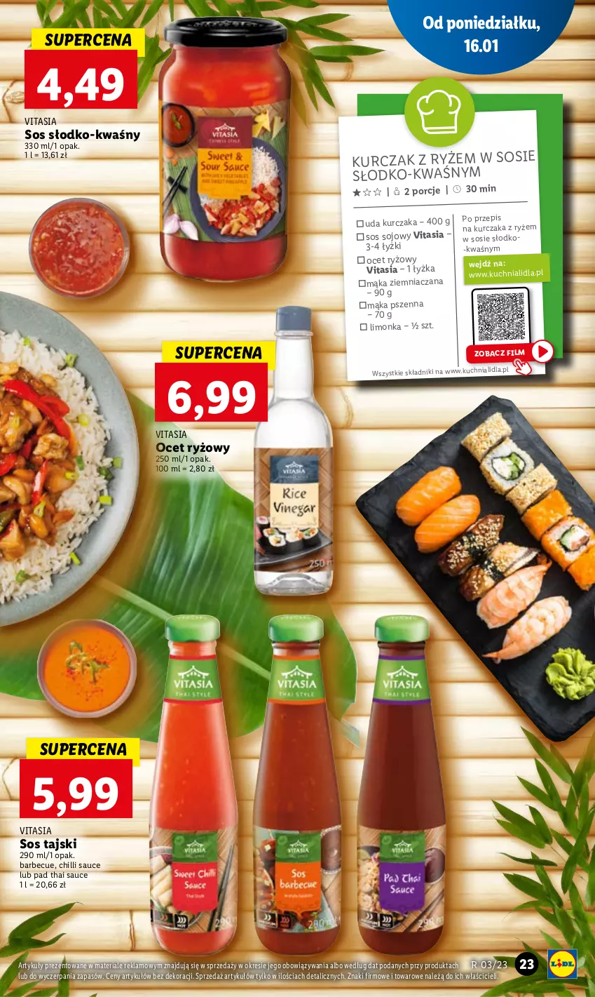 Gazetka promocyjna Lidl - GAZETKA - ważna 16.01 do 18.01.2023 - strona 29 - produkty: Kuchnia, Kurczak, Limonka, Mąka, Mąka pszenna, Ocet, Ocet ryżowy, Por, Ryż, Sos, Sos sojowy, Sos tajski