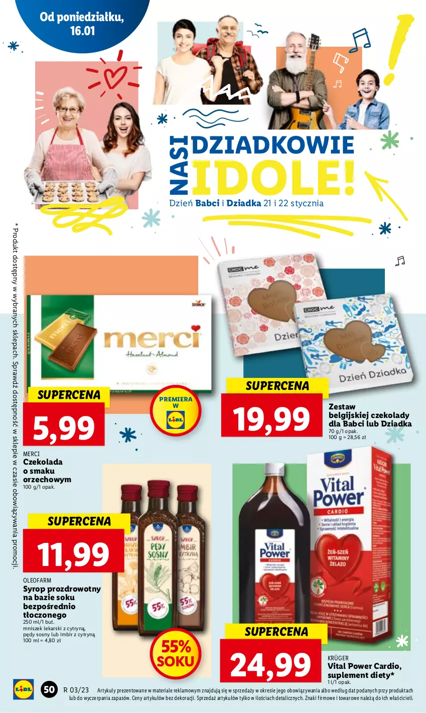 Gazetka promocyjna Lidl - GAZETKA - ważna 16.01 do 18.01.2023 - strona 56 - produkty: Czekolada, Fa, Imbir, LG, Merci, Oleo, Oleofarm, Sok, Sos, Suplement diety, Syrop