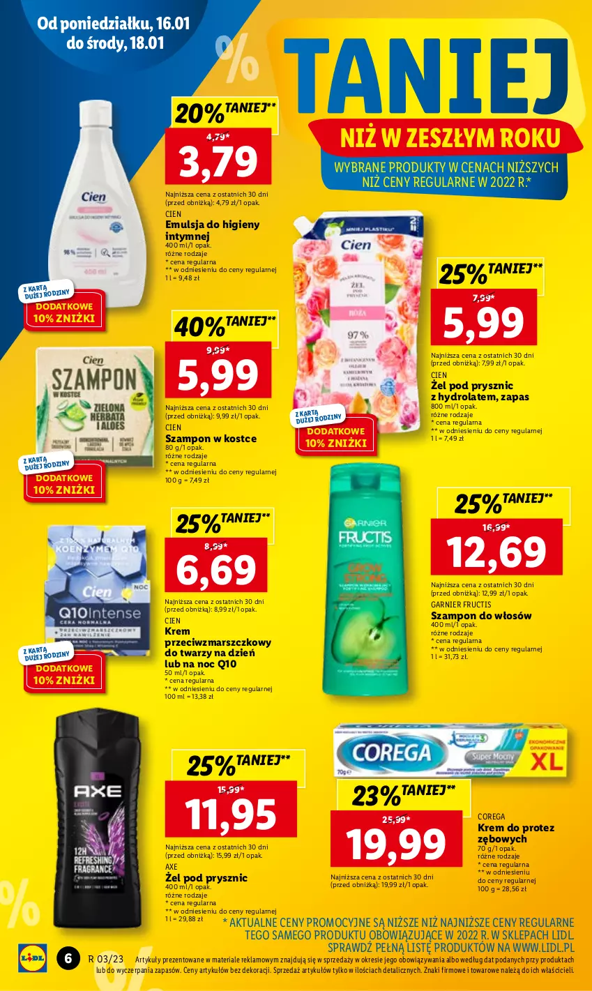 Gazetka promocyjna Lidl - GAZETKA - ważna 16.01 do 18.01.2023 - strona 6 - produkty: Corega, Emulsja, Fructis, Garnier, Hydrolat, Krem przeciwzmarszczkowy, Mars, Szampon