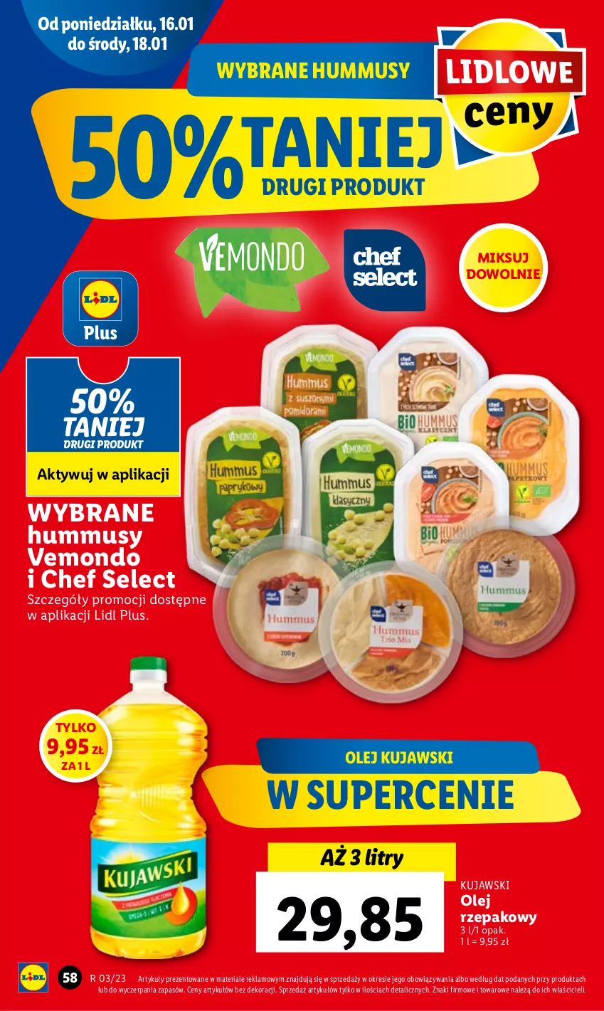 Gazetka promocyjna Lidl - GAZETKA - ważna 16.01 do 18.01.2023 - strona 64 - produkty: Hummus, Kujawski, Mus, Olej, Olej rzepakowy