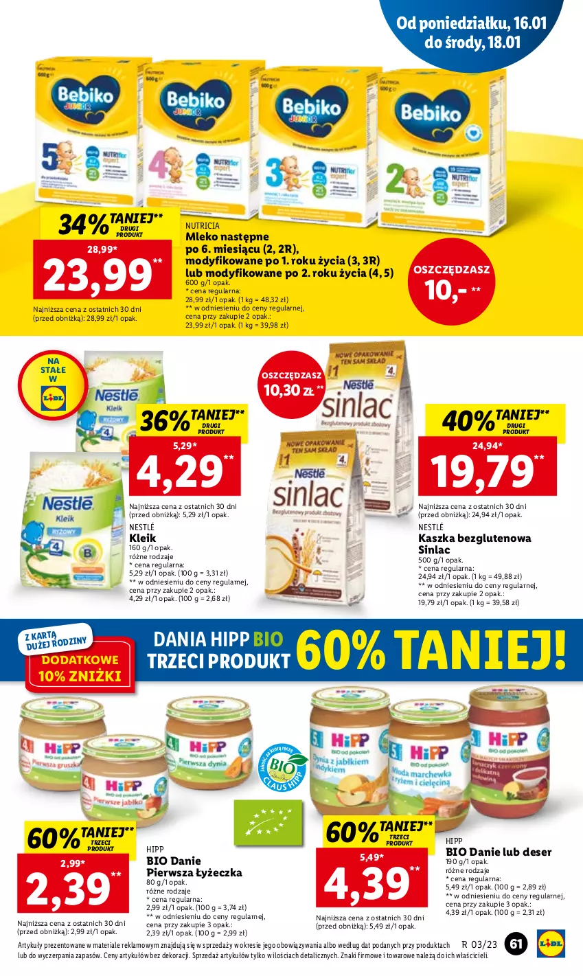 Gazetka promocyjna Lidl - GAZETKA - ważna 16.01 do 18.01.2023 - strona 67 - produkty: Deser, HiPP, Hipp Bio, Mleko, Nestlé, O nas, Ser, Sinlac