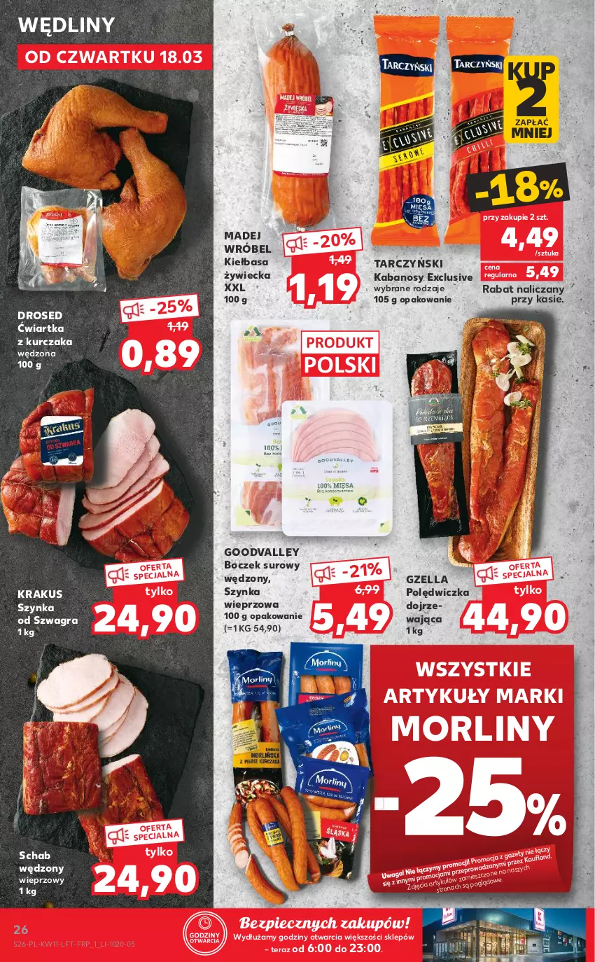 Gazetka promocyjna Kaufland - OFERTA TYGODNIA - ważna 18.03 do 24.03.2021 - strona 26 - produkty: Boczek, Gra, Kabanos, Kiełbasa, Krakus, Kurczak, Madej Wróbel, Morliny, Piec, Szynka, Szynka wieprzowa, Tarczyński, Tera, Waga