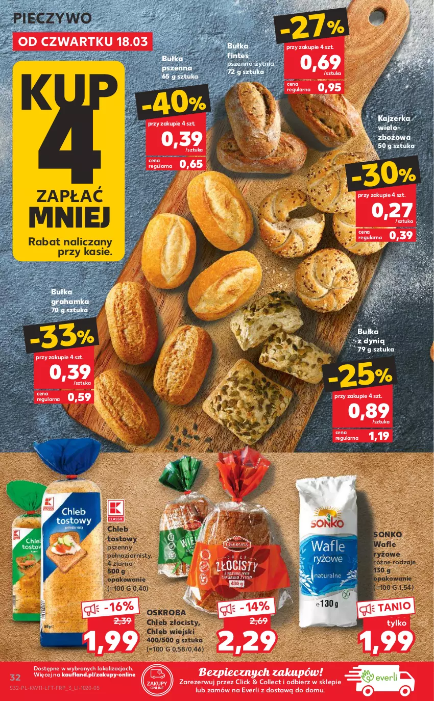 Gazetka promocyjna Kaufland - OFERTA TYGODNIA - ważna 18.03 do 24.03.2021 - strona 32 - produkty: Bułka, Bułka grahamka, Chleb, Chleb tostowy, Dynią, Gra, Kajzerka, Piec, Pieczywo, Ryż, Sonko, Wafle