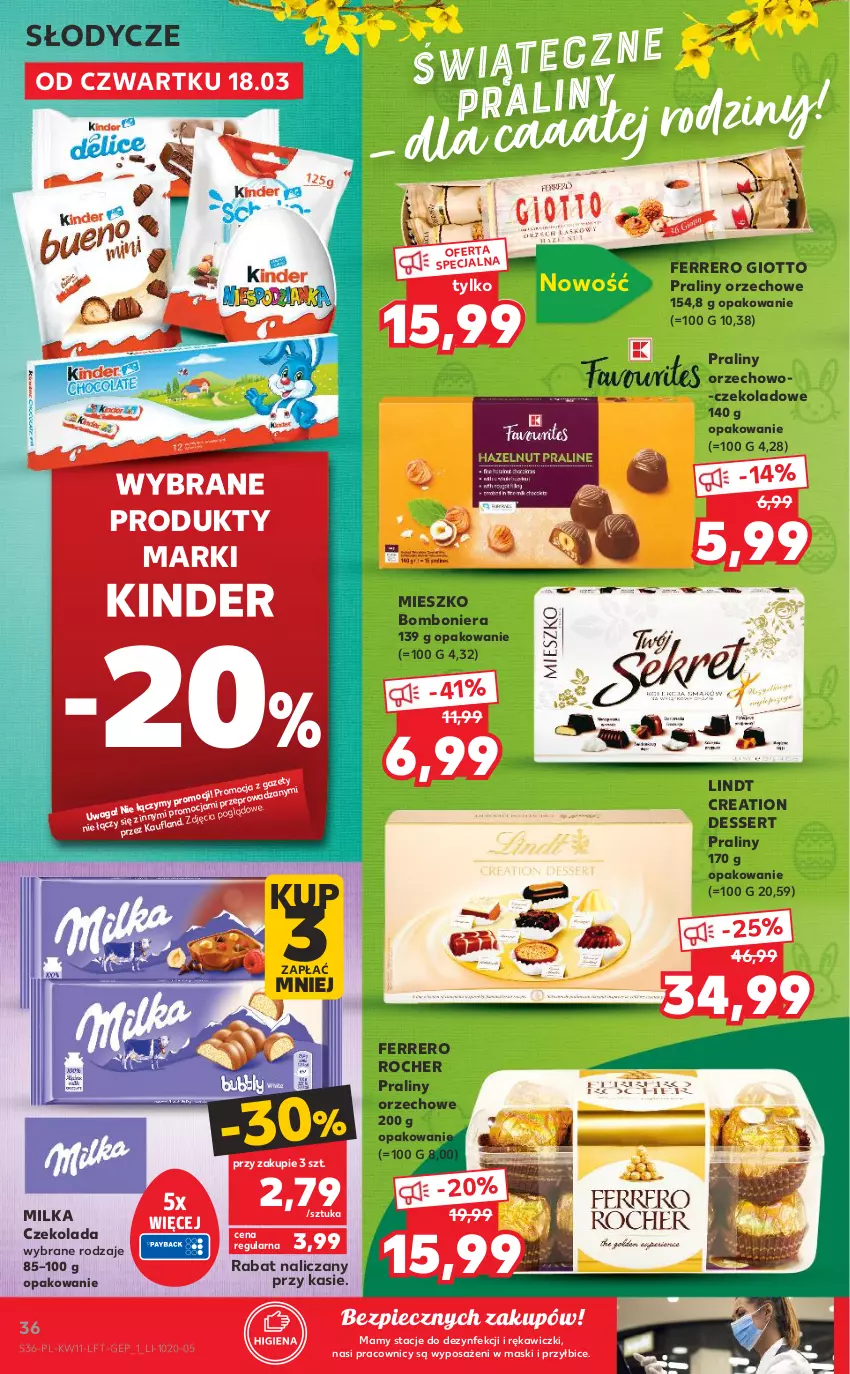 Gazetka promocyjna Kaufland - OFERTA TYGODNIA - ważna 18.03 do 24.03.2021 - strona 36 - produkty: BIC, Bomboniera, Czekolada, Ferrero, Ferrero Rocher, Kinder, Lindt, Milka, Piec, Praliny, Ser, Waga