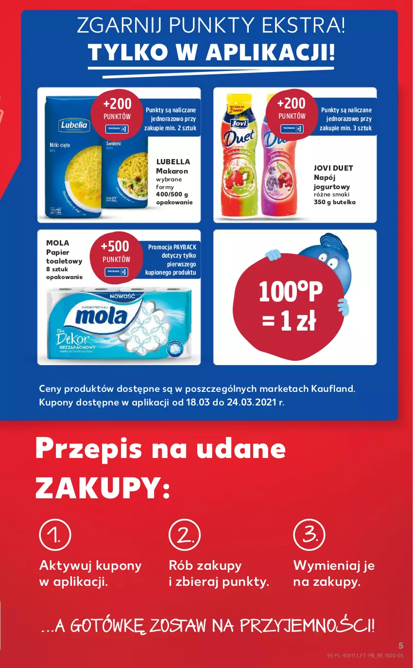 Gazetka promocyjna Kaufland - OFERTA TYGODNIA - ważna 18.03 do 24.03.2021 - strona 5 - produkty: Bell, Bella, Jogurt, Lubella, Makaron, Mola, Napój, Napój jogurtowy, Papier, Papier toaletowy