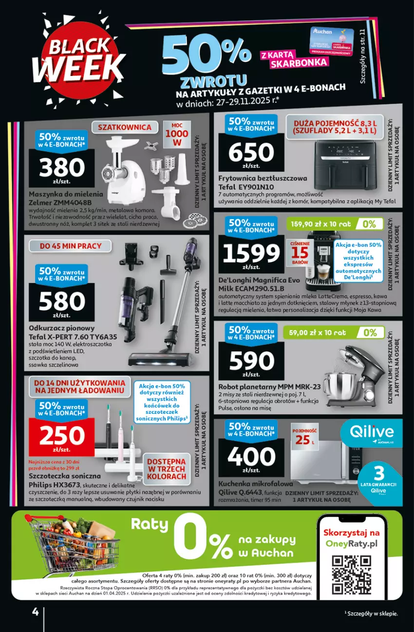 Gazetka promocyjna Auchan - Gazetka Święta jak babcię kocham Hipermarket Auchan - ważna 27.11 do 03.12.2025 - strona 4 - produkty: Chia, Fa, Gra, Kawa, Kuchenka mikrofalowa, LG, Maszynka, Maszynka do mielenia, Młynek, Odkurzacz, Philips, Por, Robot, Robot planetarny, Szczoteczka, Szczoteczka soniczna, Szczotka, Szynka, Tefal, Top, Zelmer
