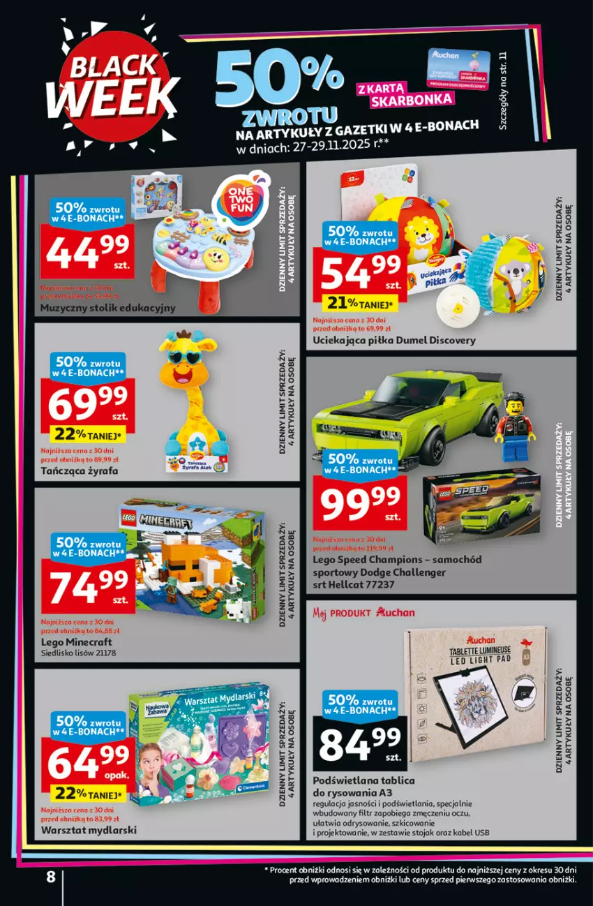 Gazetka promocyjna Auchan - Gazetka Święta jak babcię kocham Hipermarket Auchan - ważna 27.11 do 03.12.2025 - strona 8 - produkty: Discover, Fa, Kabel USB, LANA, LEGO, LEGO Minecraft, Minecraft, Por, Ryż, Samochód, Sport, Stojak, Stolik, Tablet