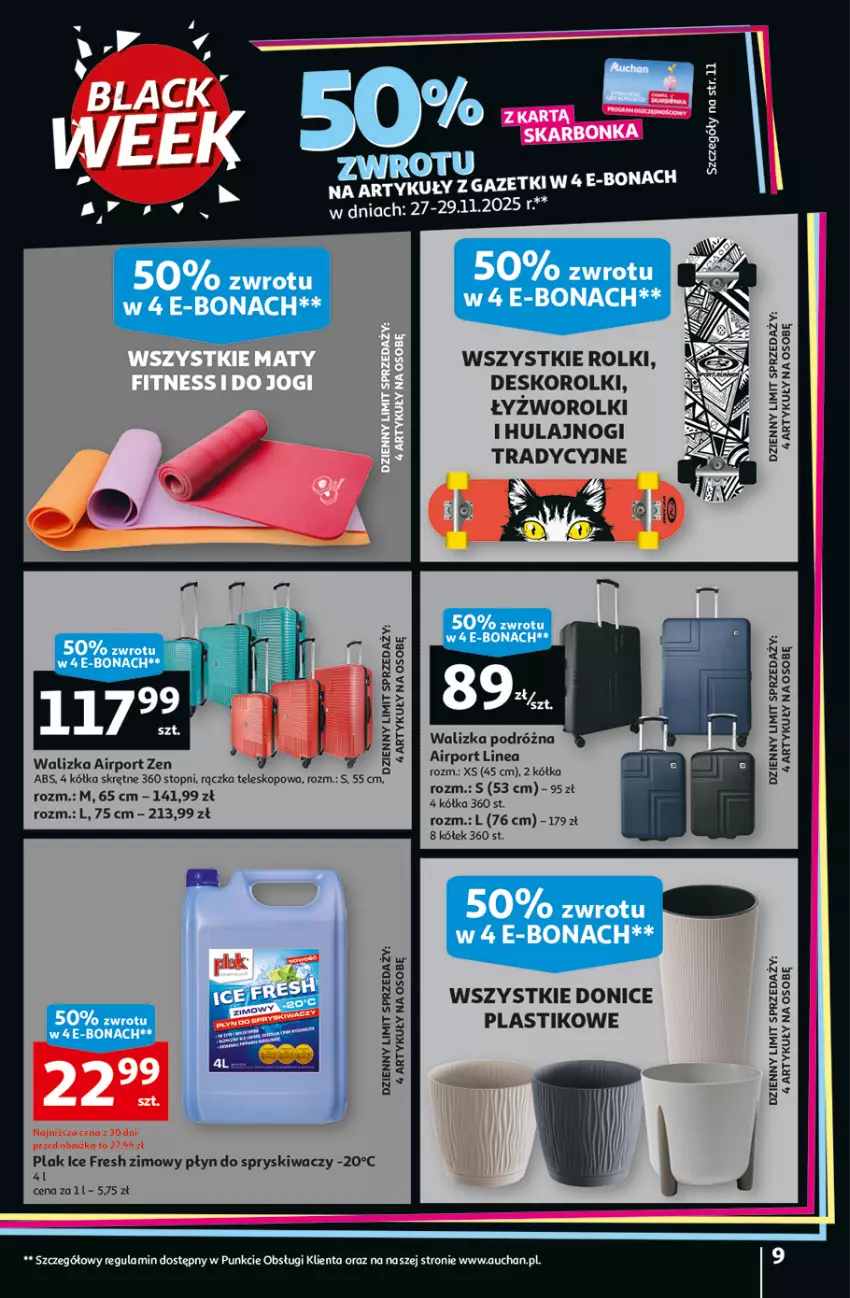 Gazetka promocyjna Auchan - Gazetka Święta jak babcię kocham Hipermarket Auchan - ważna 27.11 do 03.12.2025 - strona 9 - produkty: Płyn do spryskiwaczy, Por, Rolki, Teleskop, Top, Walizka