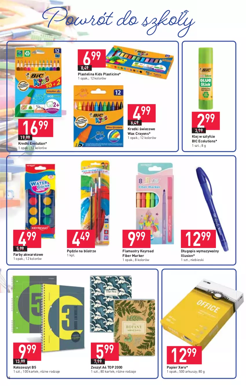 Gazetka promocyjna Stokrotka - Supermarket - ważna 12.08 do 18.08.2021 - strona 18 - produkty: BIC, Długopis, Fa, Flamastry, Klej, Marker, Papier, Plastelina, Top