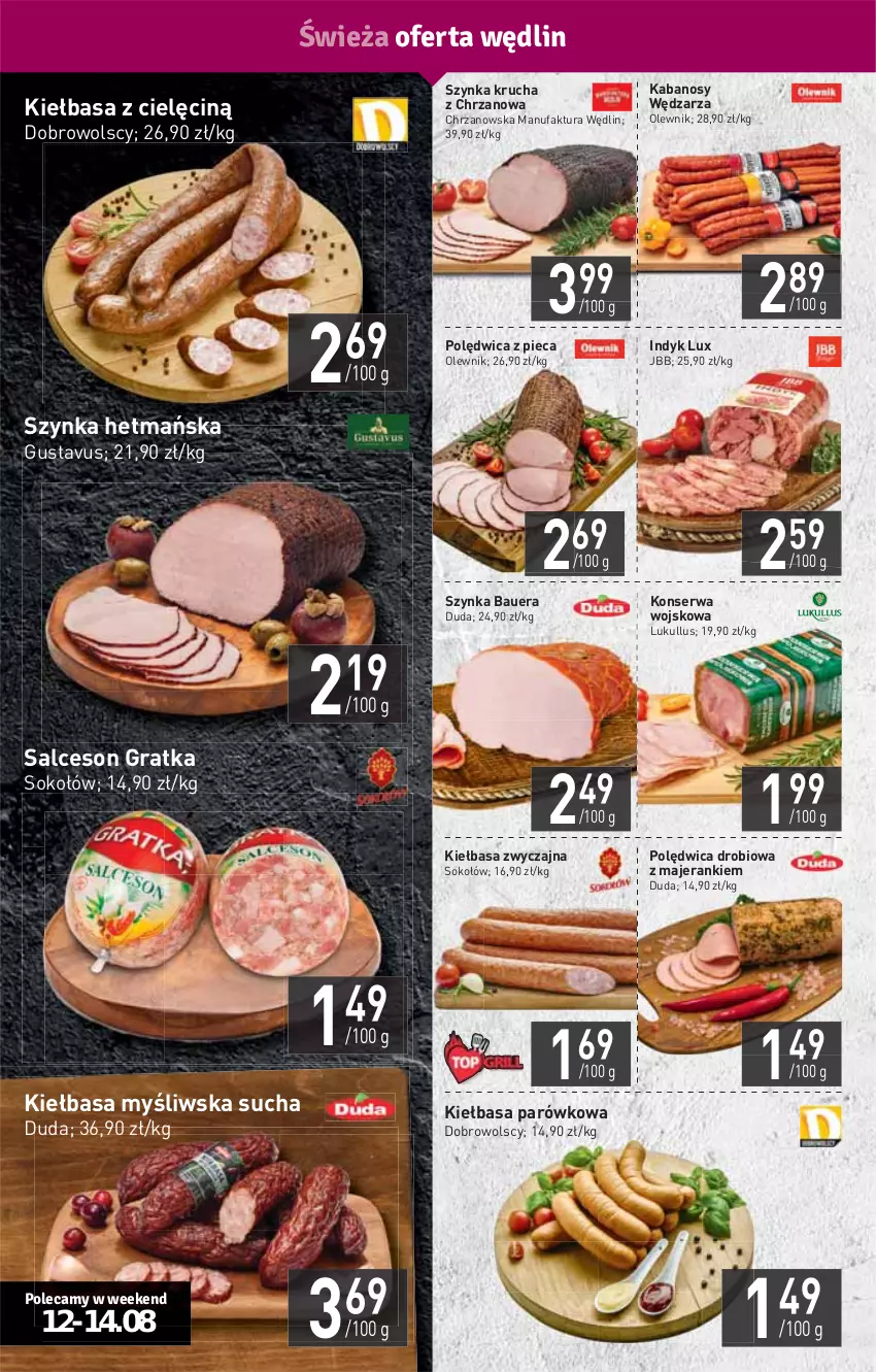 Gazetka promocyjna Stokrotka - Supermarket - ważna 12.08 do 18.08.2021 - strona 4 - produkty: Chrzan, Duda, Fa, Gra, HP, Indyk lux, Kabanos, Kiełbasa, Olewnik, Piec, Polędwica, Salceson, Ser, Sok, Sokołów, Szynka