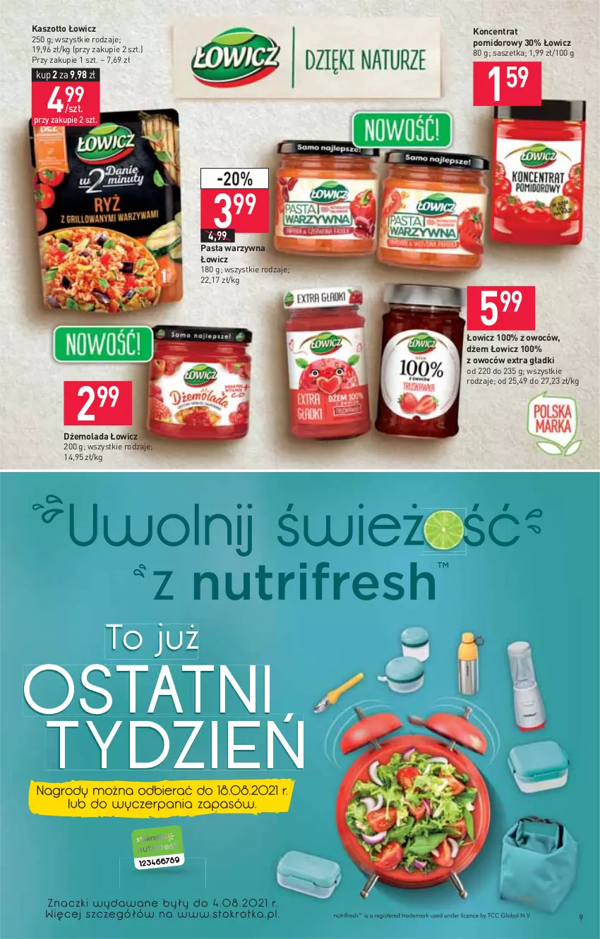 Gazetka promocyjna Stokrotka - Supermarket - ważna 12.08 do 18.08.2021 - strona 9 - produkty: Dżem, Koncentrat pomidorowy, Mola, Pasta warzywna, Zott