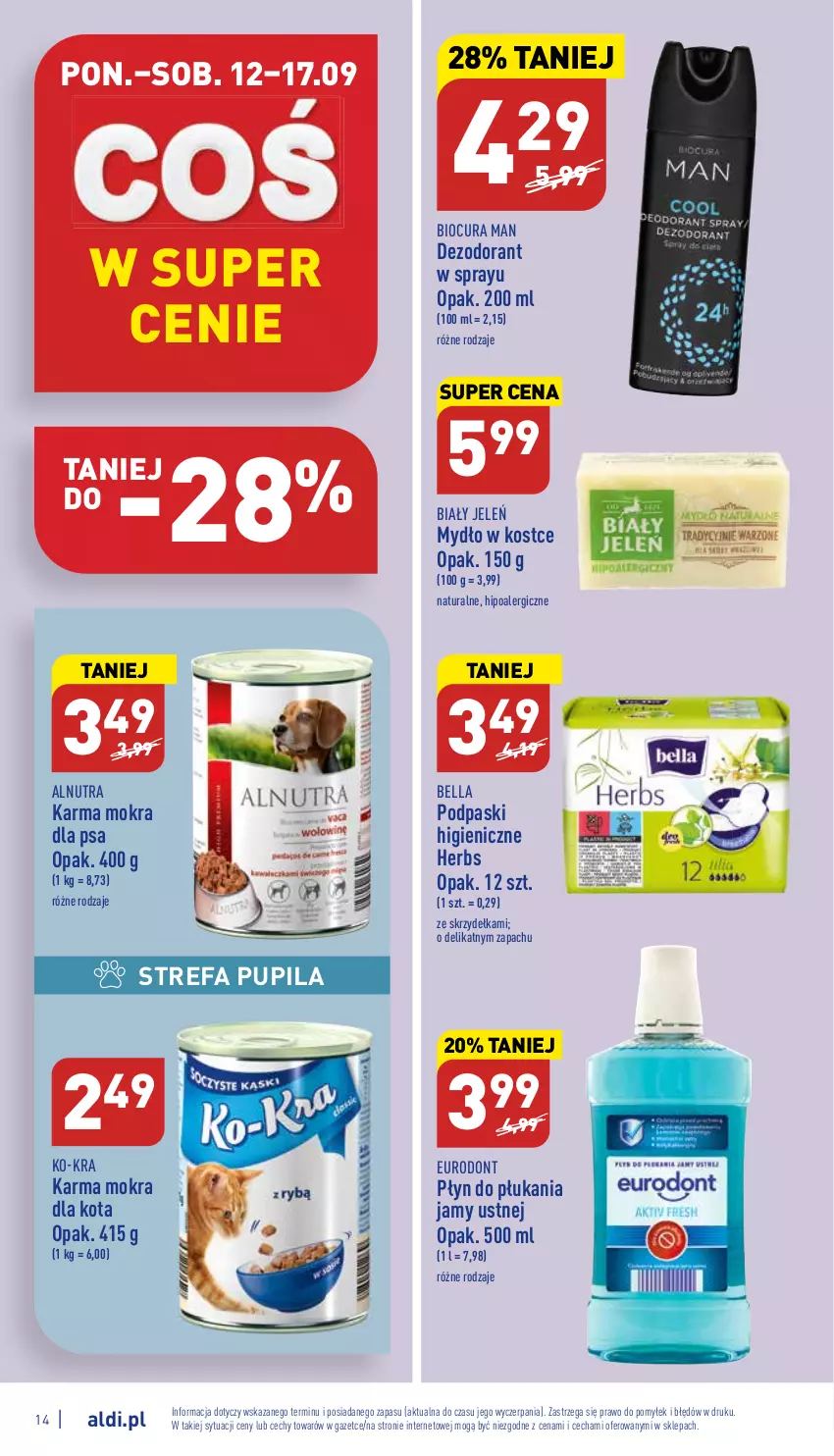 Gazetka promocyjna Aldi - Katalog spożywczy - ważna 12.09 do 17.09.2022 - strona 14 - produkty: Bell, Bella, Biały Jeleń, Dezodorant, Fa, Mydło, Płyn do płukania, Płyn do płukania jamy ustnej, Podpaski